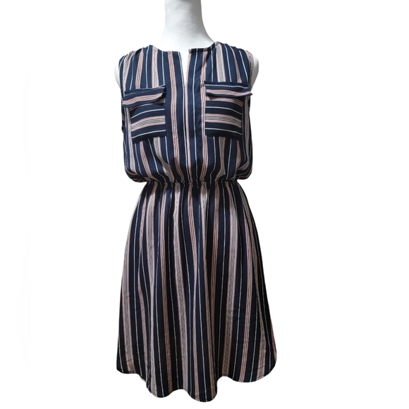 Monteau Dresses & Skirts - Monteau Navy and Pink Striped Midi Dress Large